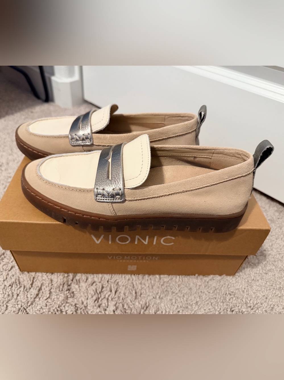 Vionic Women's Cream and Silver Metallic Penny Loafers - Picture 2 of 5